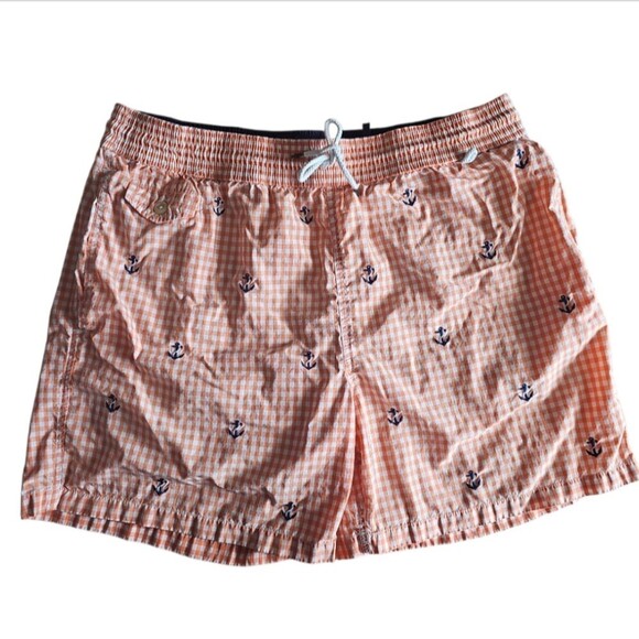 Polo Ralph Lauren Gingham Anchor Swim Trunks Men’s Large Orange White Resortwear - Picture 7 of 16